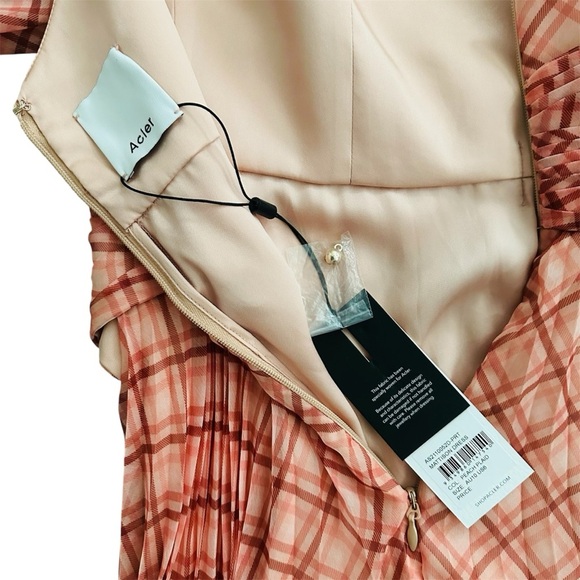 NWT Acler Mattison Pleated Plaid Chiffon Maxi Dress in Peach Size 6 Chic Retro - Picture 12 of 15